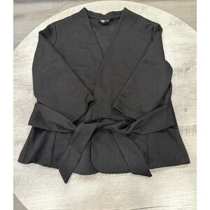 Ingredients Petite XLP Black Textured Open Front Tie Jacket Cardigan Stretch